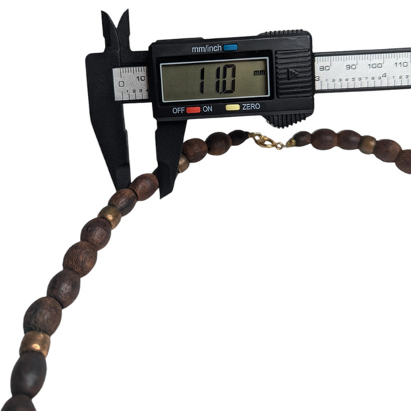 Boho Dark Brown Smooth Wooden Beaded Necklace Womens Vintage Jewelry - Picture 8 of 8